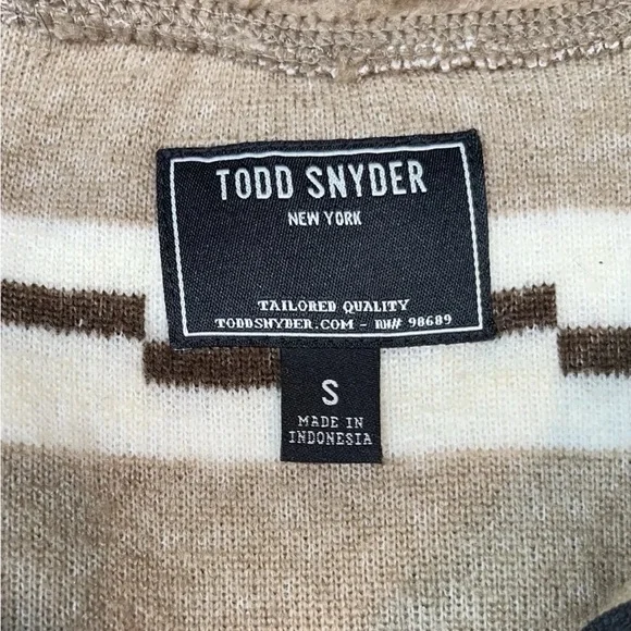 Todd Snyder Beige and Brown 1/4 Zip Sherpa Fleece Long Sleeve Sweater Zip Up